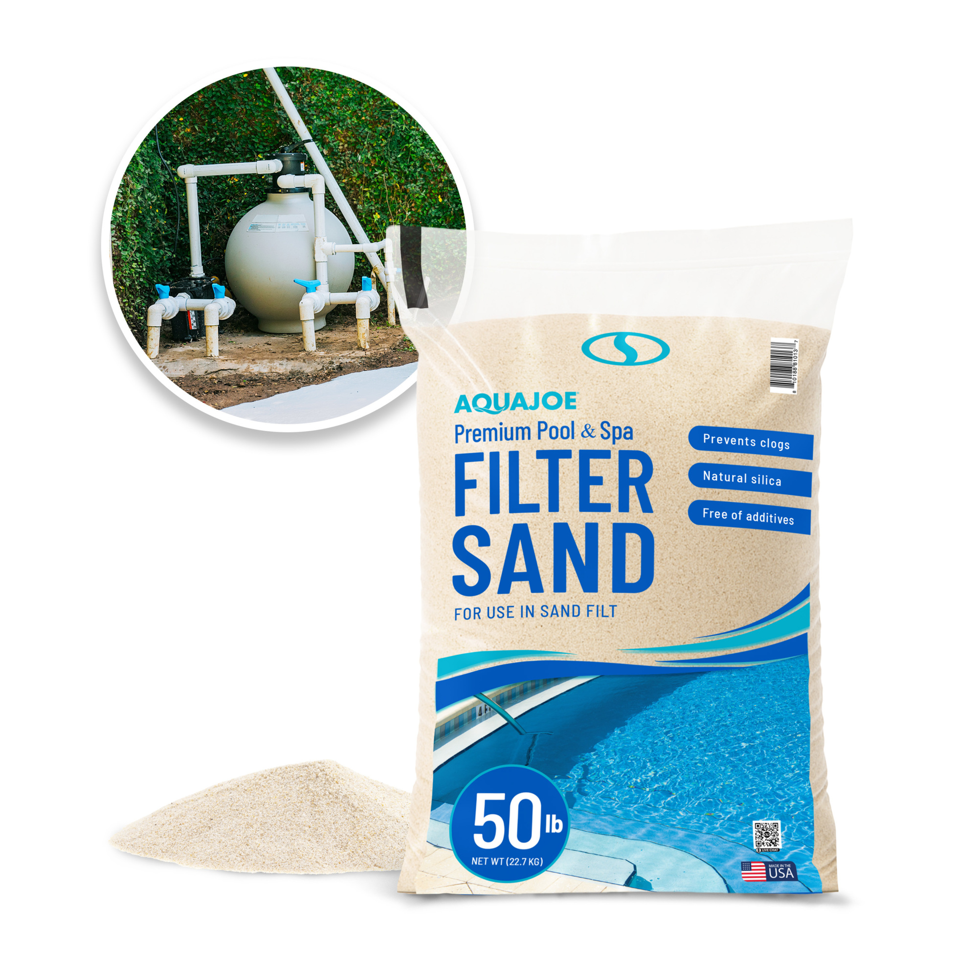Aqua Joe Premium Pool and Spa Filter Sand — Natural Silica, 50 lb. Bag, Model# FLTSAND50